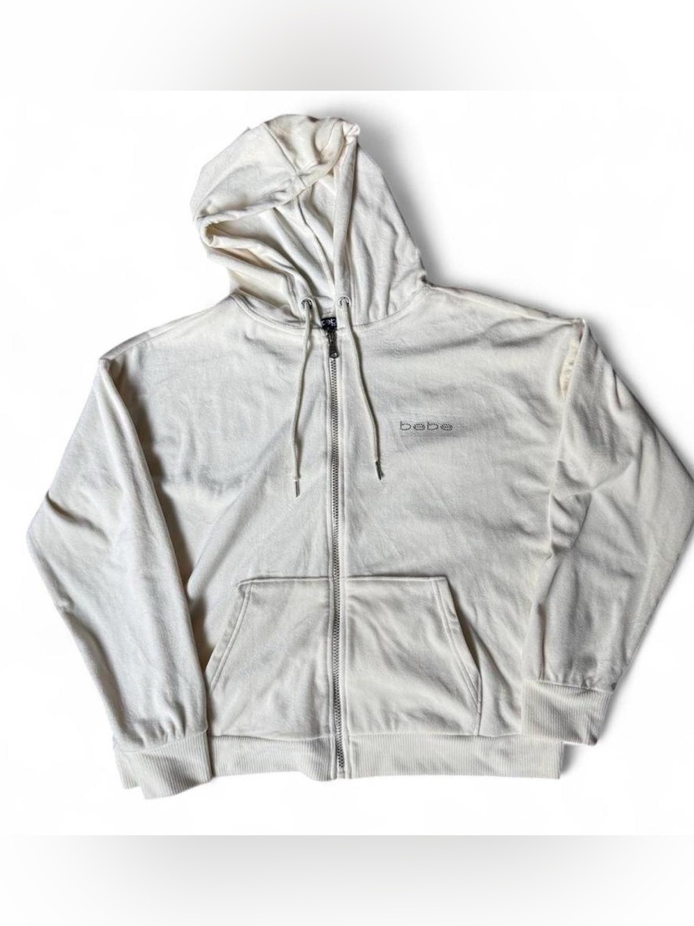 bebe Cream Full-Zip Hoodie with Rhinestone Logo